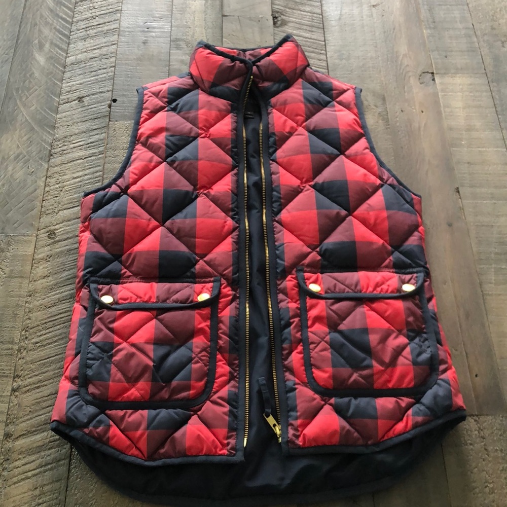 JCrew Quilted Puffer Vest, Navy & Red
